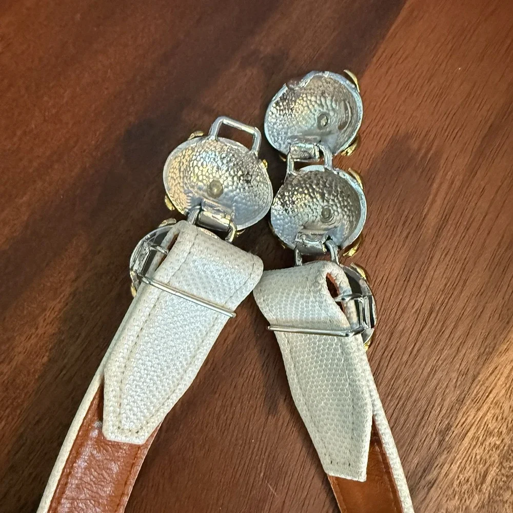 Vtg Alexis Kirk Snakeskin Leather Belt White Mixed Metal 
